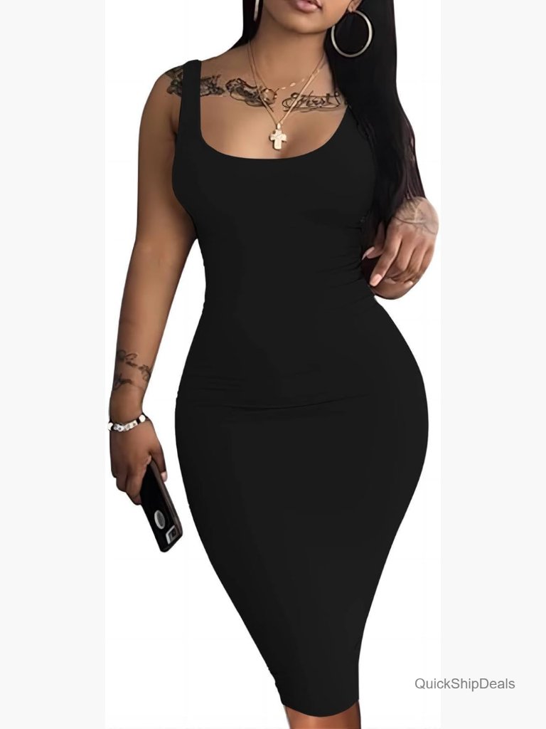 Polyester Blend Bodycon Midi Tank Dress For Club Night Out